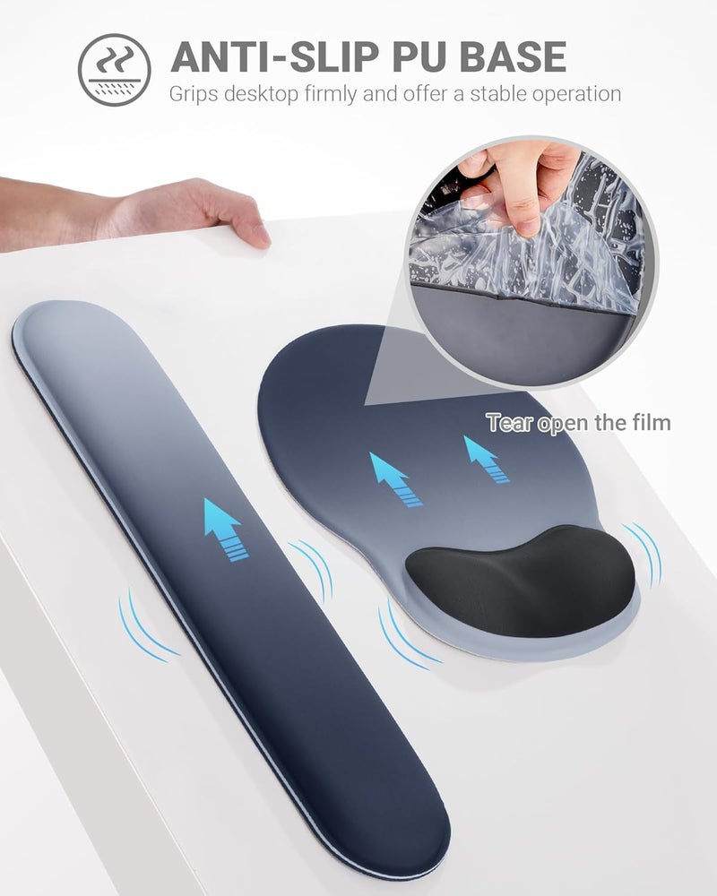 Laborio Ergonomic Mouse Pad Wrist Support Set, Memory Foam Keyboard Wrist Rest Set, Keyboard Pad, Non-Slip Base Mousepad（Gradient Blue Black Set） - Image 4